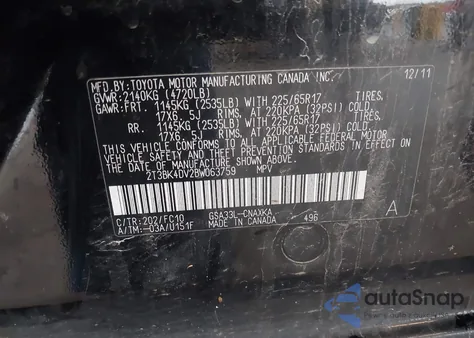 2011 Toyota Rav4 Base V6 from USA, damaged, VIN 2T3BK4DV2BW063759